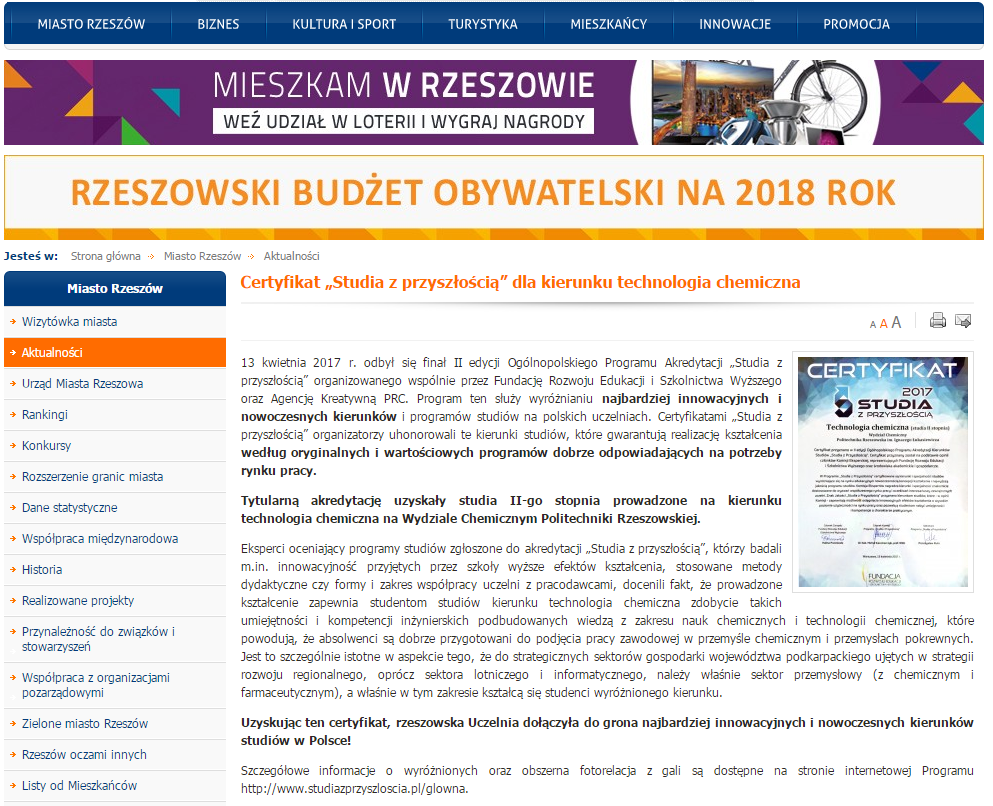 http://www.rzeszow.pl/miasto-rzeszow/aktualnosci/15294,certyfikat-studia-z-przyszloscia-dla-kierunku-technologia-chemiczna.html